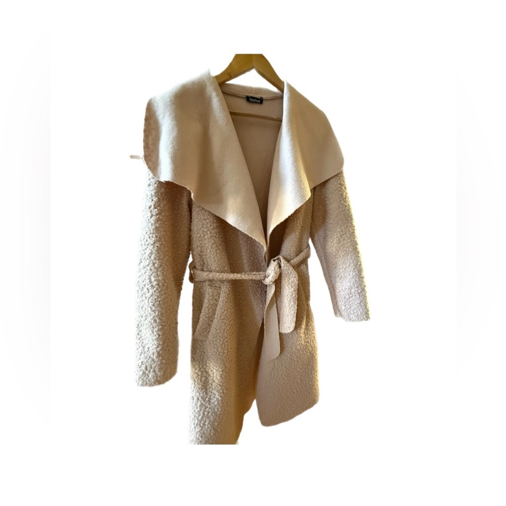 Boohoo Soft Pink Belted Shawl Collar Coat